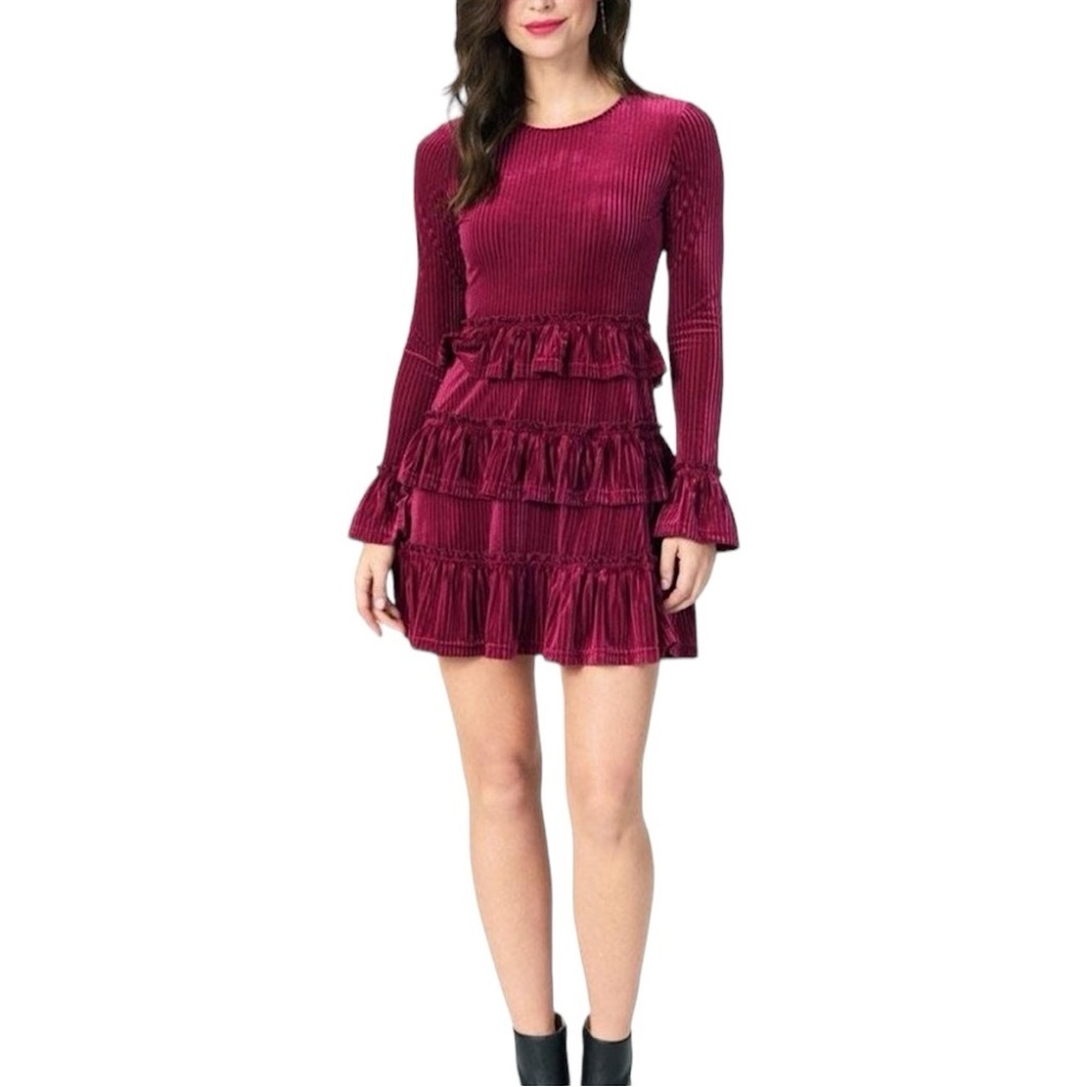 The Fifth Label Adore Velvet Ruffle Dress - Size Small, Cherry